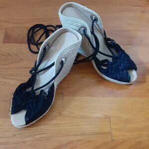 BCBGeneration Pike Black Wedge Lace-up Sandals - As Is
